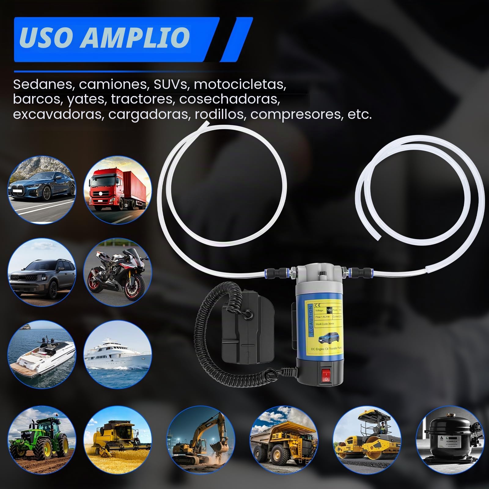 Bomba de Transferencia Diésel sin cable 100W para Makita 18V (sin Batería) | Bomba Portátil de Extracción de Aceite de Motor, con 2 Mangueras, para Tractor, Caravana, Barco, Camión
