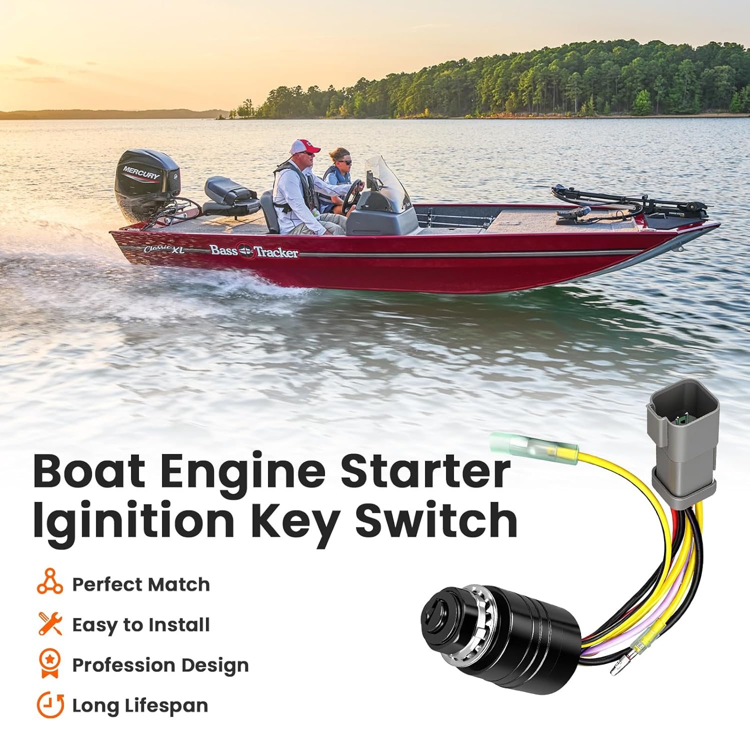 YCLL Ignition Switch with 4 Key Compatible with Tracker Boats, 4 Keys 3 Position 6 Wire Connectors,129572