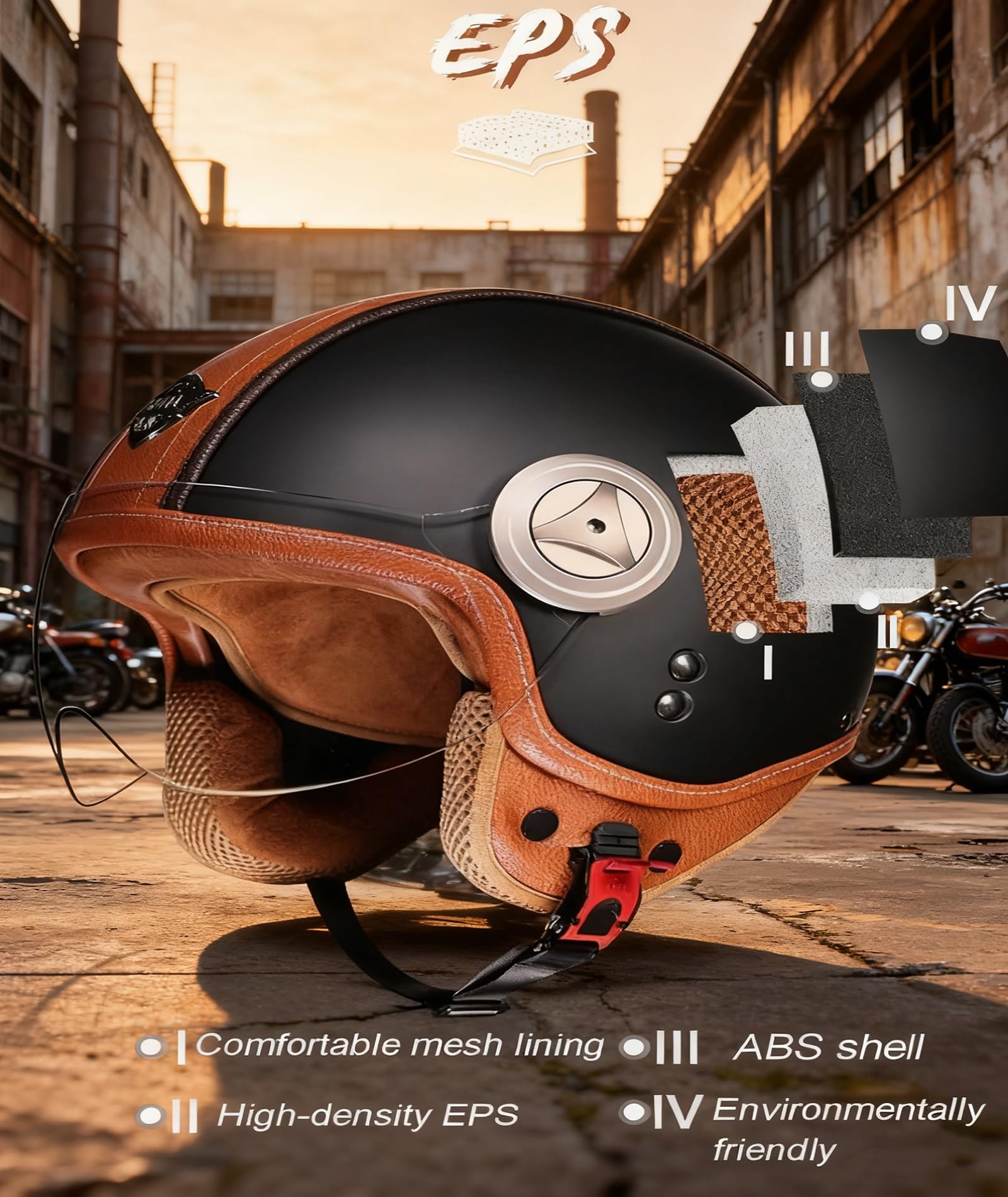 Casco Da Moto Half-helmet A Visiera Solare In Pelle Vera Retro Di Stile 3/4, Jet A Viso Aperto A Stile Tedesco, Certificato DOT/ECE – Per Mopedi Unisex.