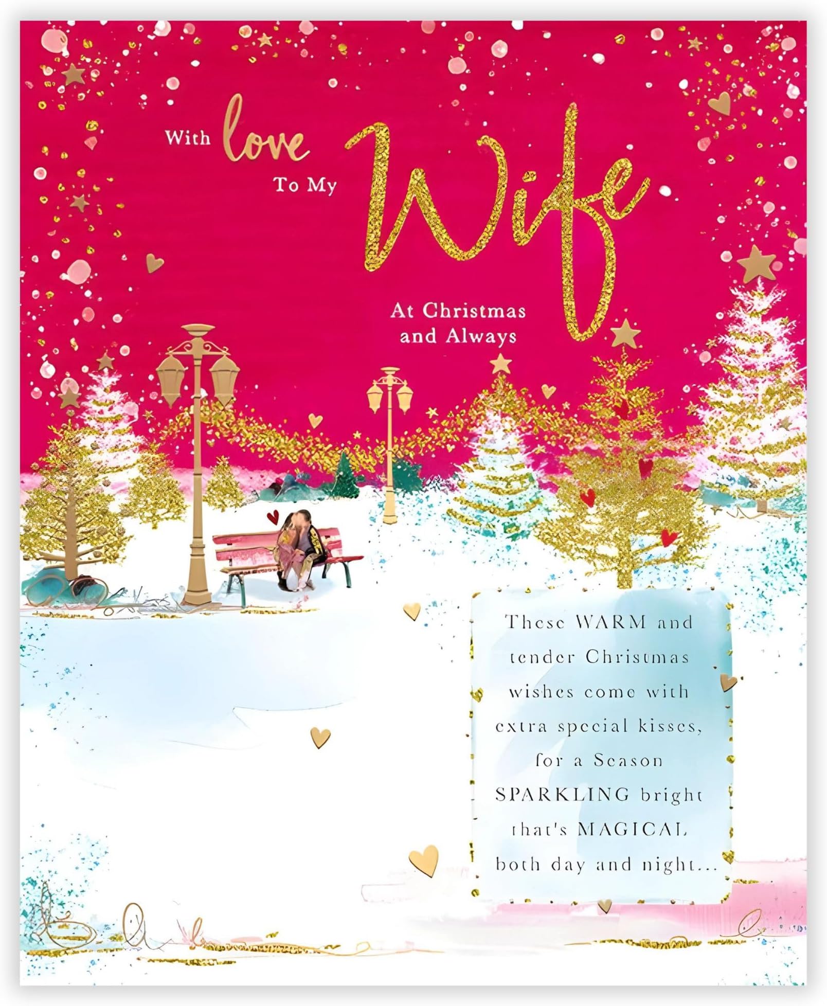 Wife Christmas Card - Festive Love Hearts and Trees - Artistic Romantic ...