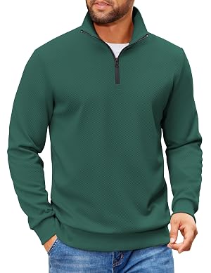 COOFANDY Mens Quarter Zip Pullover Sweatshirts Lightweight Long Sleeve Mock Neck Sweater Polo