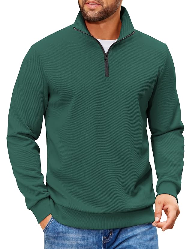 COOFANDY Mens Quarter Zip Pullover Sweatshirts Lightweight Long Sleeve Mock Neck Sweater Polo