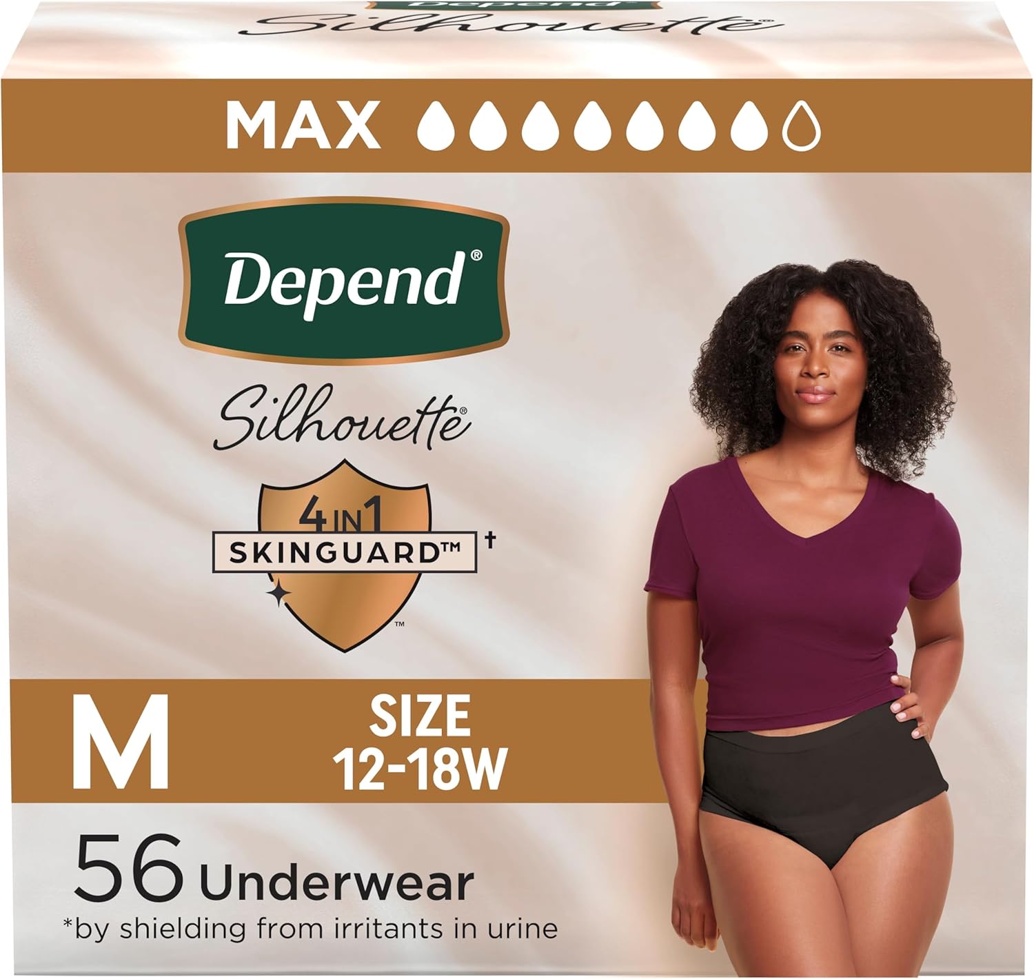 Depend Silhouette Adult Diapers, Incontinence & Postpartum Bladder Leak Underwear for Women, Maximum Absorbency, Medium, Black, 56 Count (2 Packs of 28), Packaging May Vary Black Medium 56