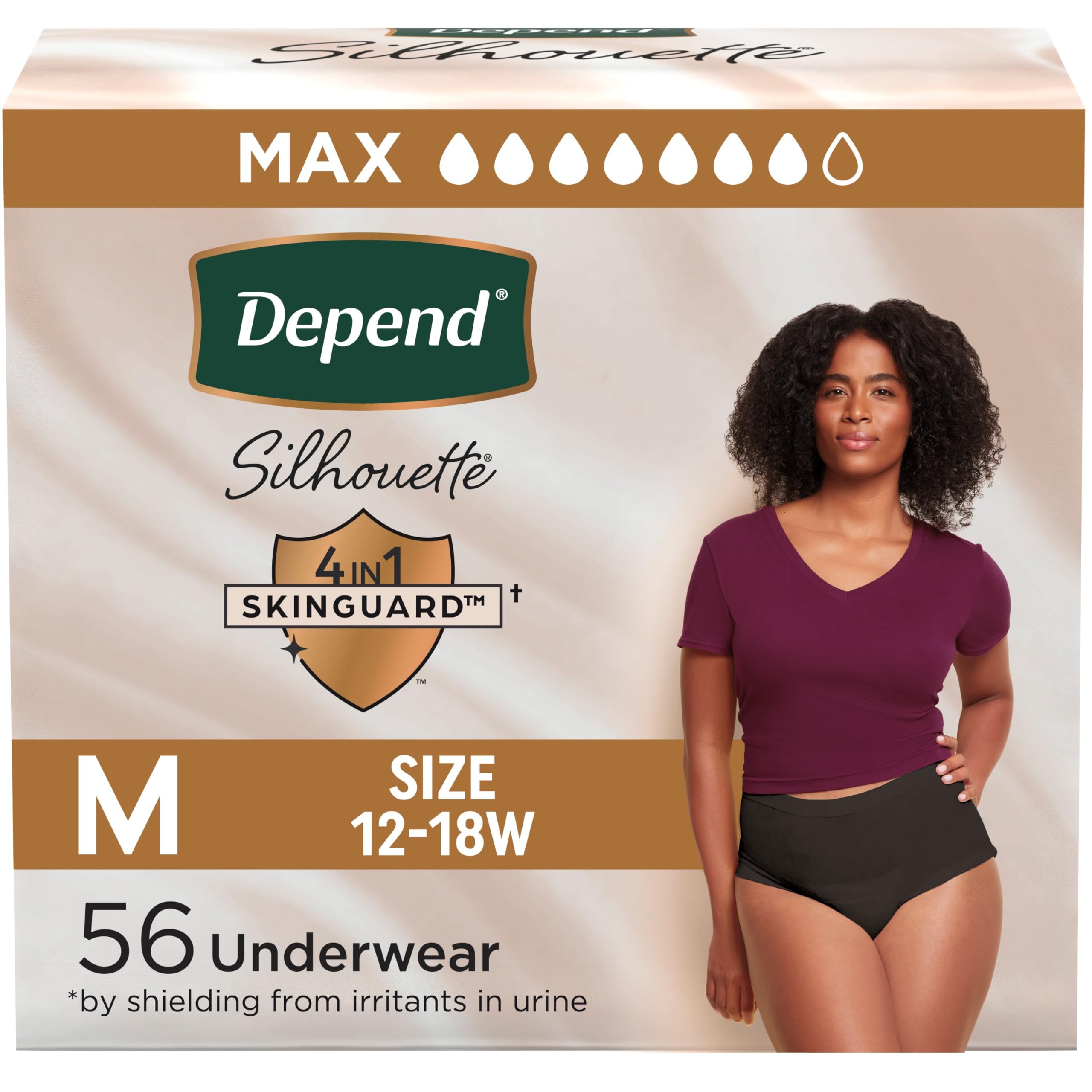 ( 1 pack of 28) Depend Silhouette Adult Incontinence & Postpartum Bladder Leak Underwear for Women, Maximum Absorbency, Medium, Black, 56 Count (1 Packs of 28), Packaging May Vary