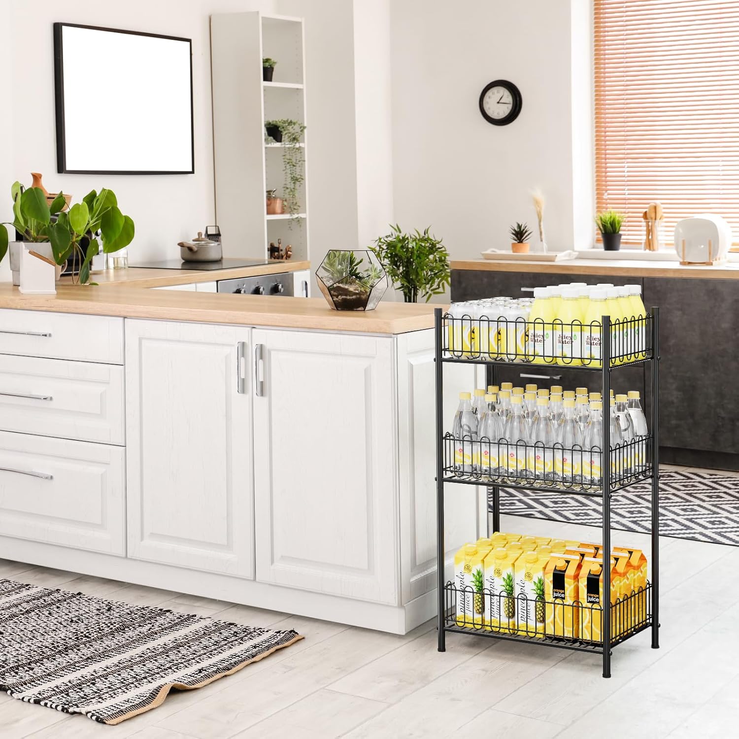 OYEAL Water Bottle Holder Rack 3 Tier Soda Drink Organizer Vertical Metal Food Storage Shelf for Kitchen Countertop Pantry, Can Storage Organizer for Pantry - Image 4