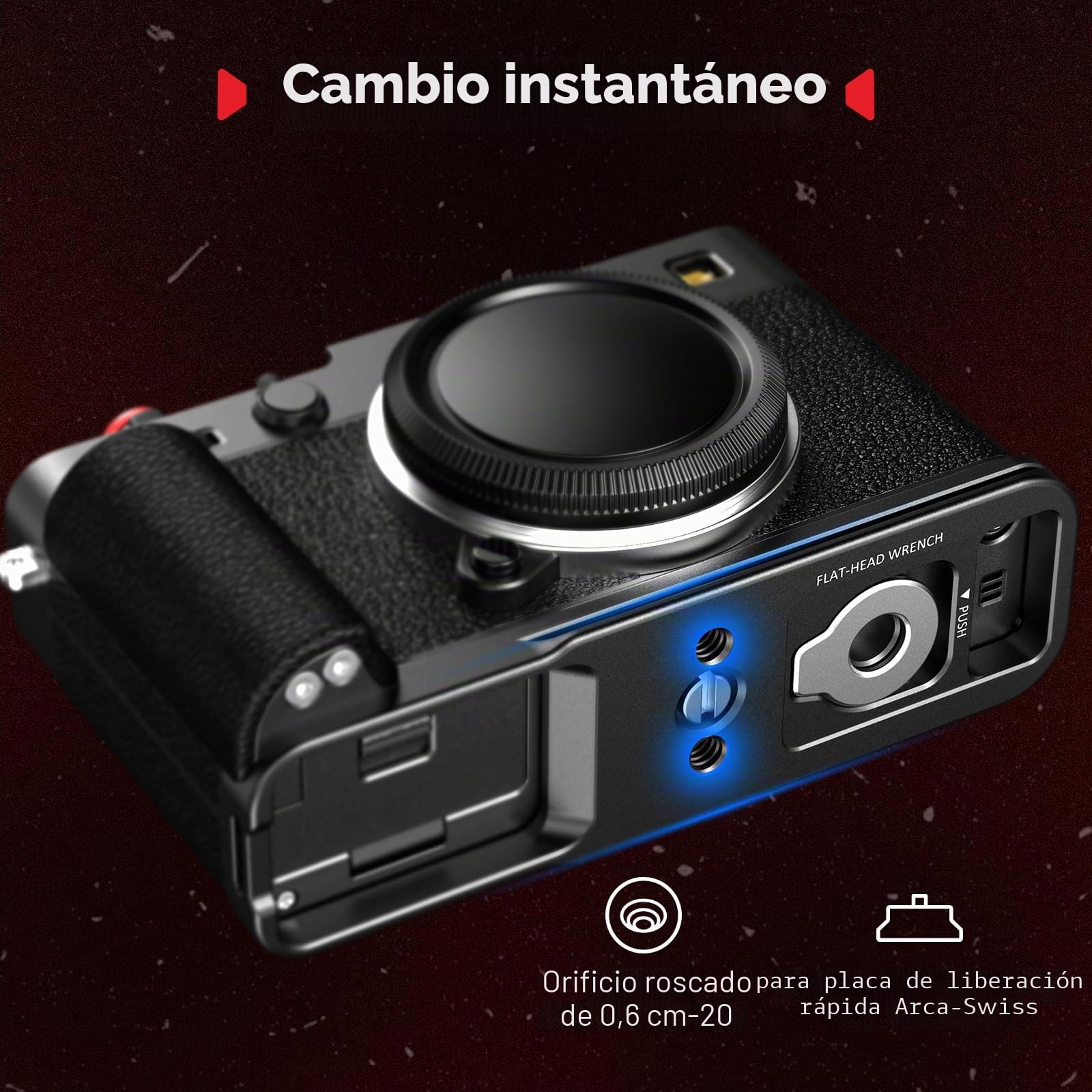 SMALLRIG Empuñadura en L para FUJIFILM X-E5 con Placa QR para Arca, Roscas 1/4"-20, Diseño Ergonómico de Silicona (Negro) - 5448