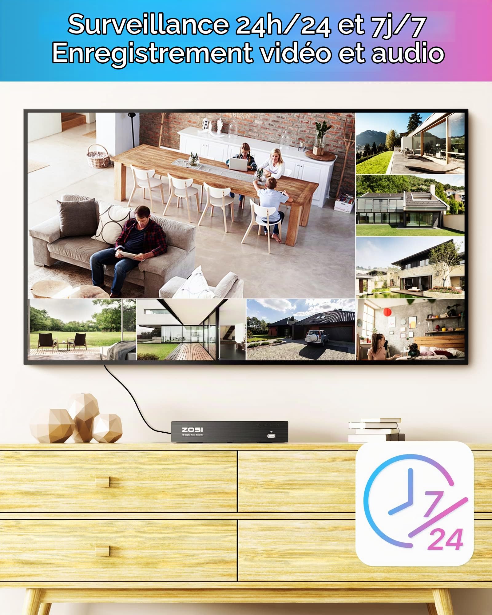 ZOSI Kit Vidéo Surveillance 4K PoE 5MP 3K Caméra avec NVR 8CH 2TB HDD