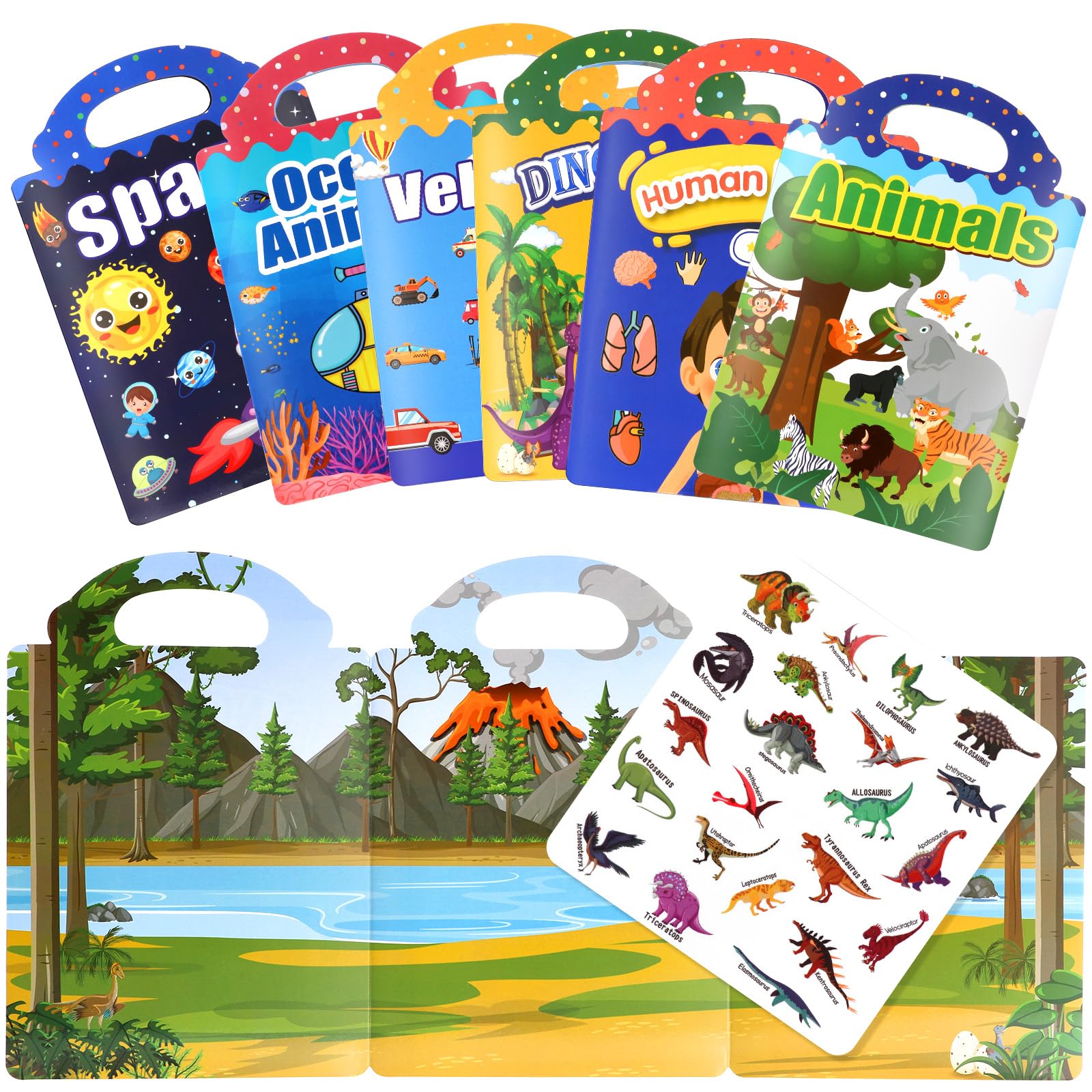 6 Pack Reusable Sticker Book - Toddler Books and Travel Activity Packs for Kids,Sticker Books for 2+ Year Olds Reusable Sticker Story Book for Toddlers Boys Girls.