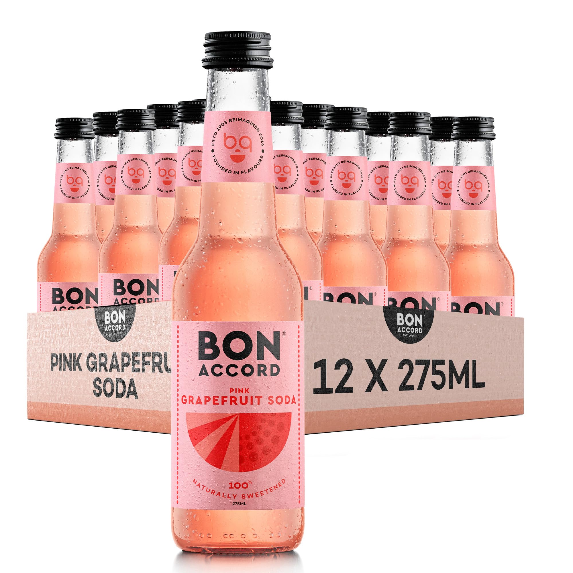 Pink Grapefruit Soda 275ml Pack of 12 From Bon Accord – Plant Based Pink Grapefruit Fizzy Soft Drink with Natural Flavours and No Artificial Sweeteners