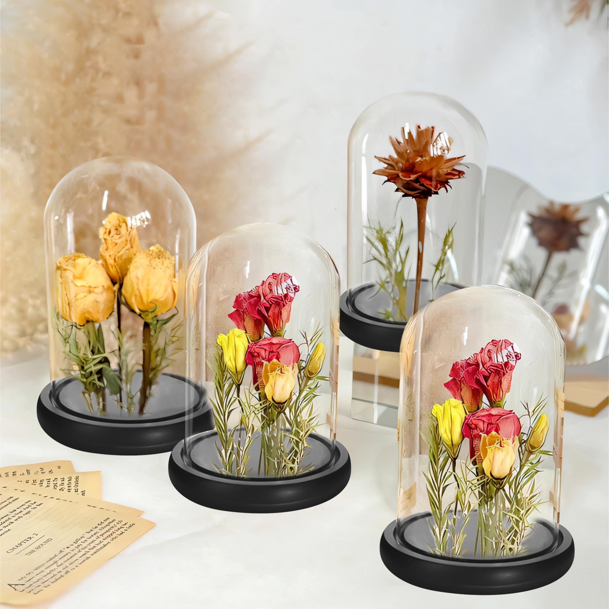 YKUKIZEE Glass Display Dome Cloche, Clear Glass Bell Jar with Black Base - Image 3