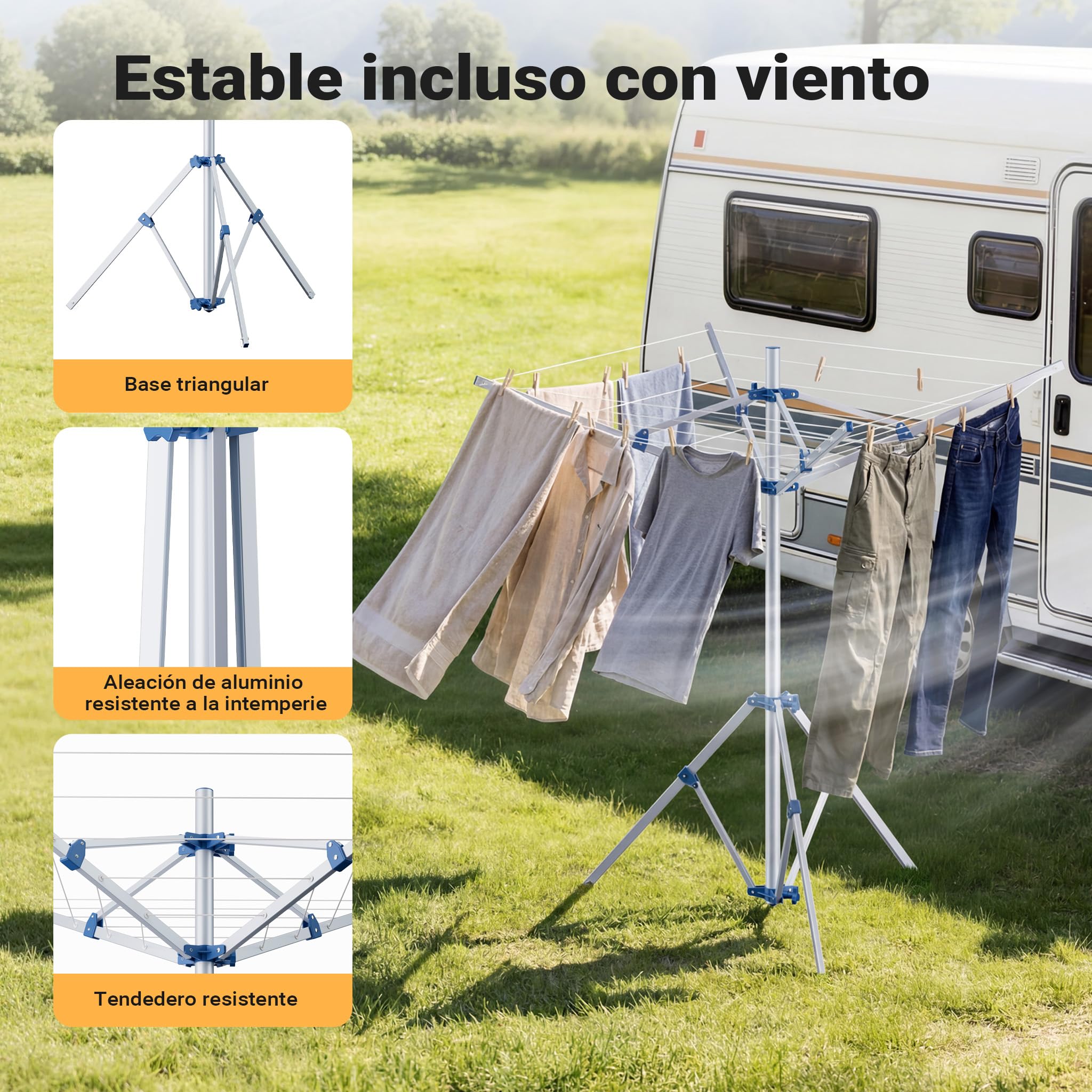 WilTec Tendedero Plegable portátil 16m tendedero Tipo Paraguas de 4 Brazos tendal de Aluminio Altura 155cm