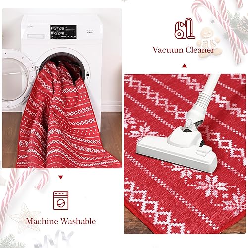 Miniatura 6 de Alfombra de área de Navidad de 5 x 7 pies, estilo bohemio, grande, lavable a máquina, alfombra bohemia de Navidad, antideslizante, para dormitorio,