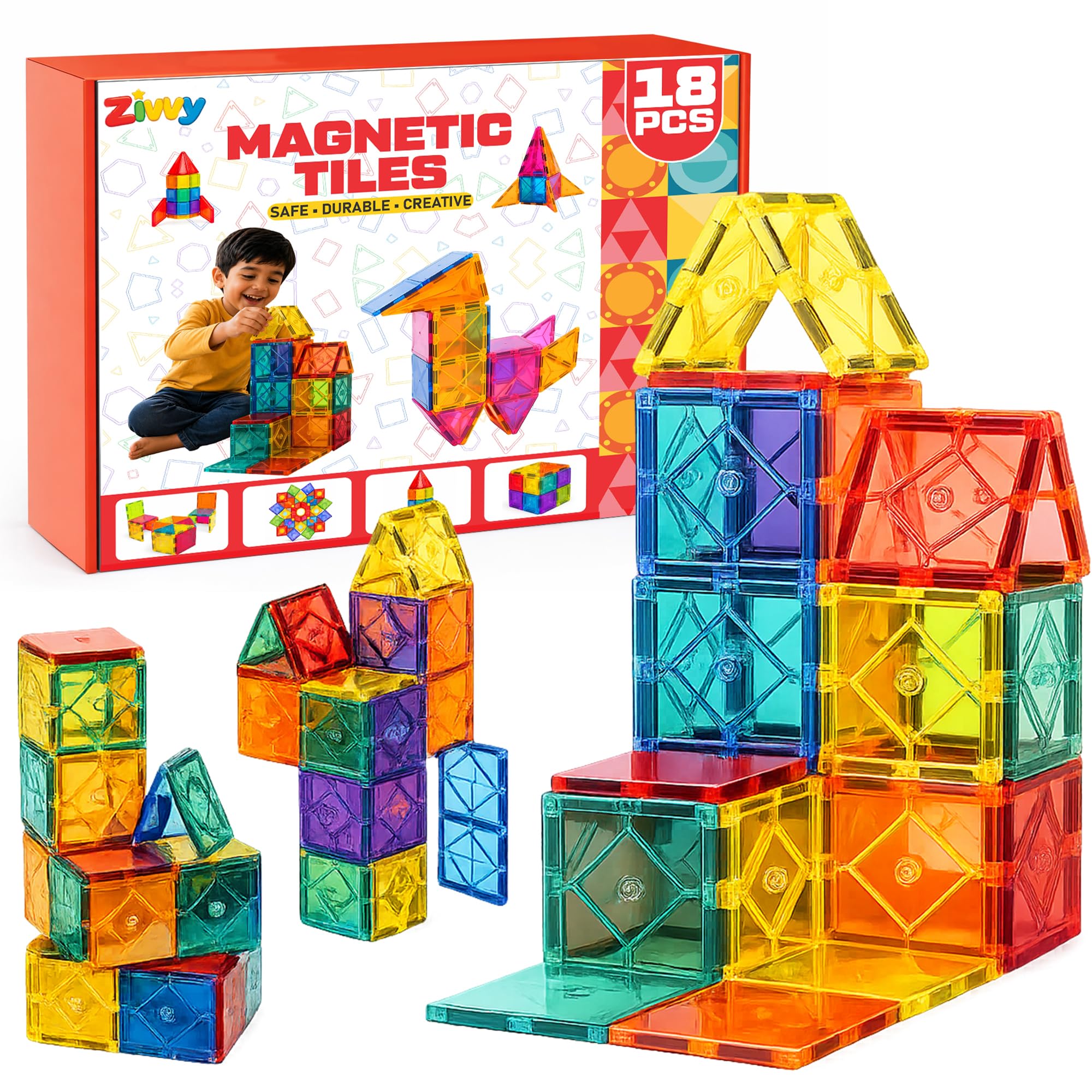 ZIVVY 3D Magnetic Tiles Building Blocks with Ball Runner Tunnels - 18 Pcs | Magnetic Construction Set for Kids 3–8 Years | STEM Educational Toy | Creative Brain Development Gift for Boys & Girls