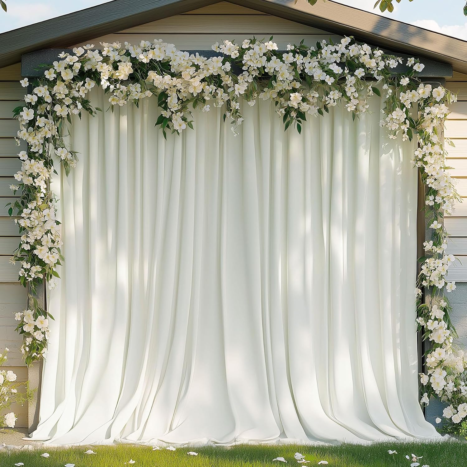 10x16ft Ivory Backdrop Curtain for Party, 2 Panels Wrinkle Free 16 Foot Long Polyester Photo Backdrop Drapes Photography Background for Wedding Birthday Gathing