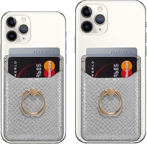 Tarjetero adhesivo para teléfono con agarre de anillo, ranura para tarjeta de crédito con piel de serpiente con purpurina para iPhone 11 Pro MaxXR, disponible en Yaxa Venezuela