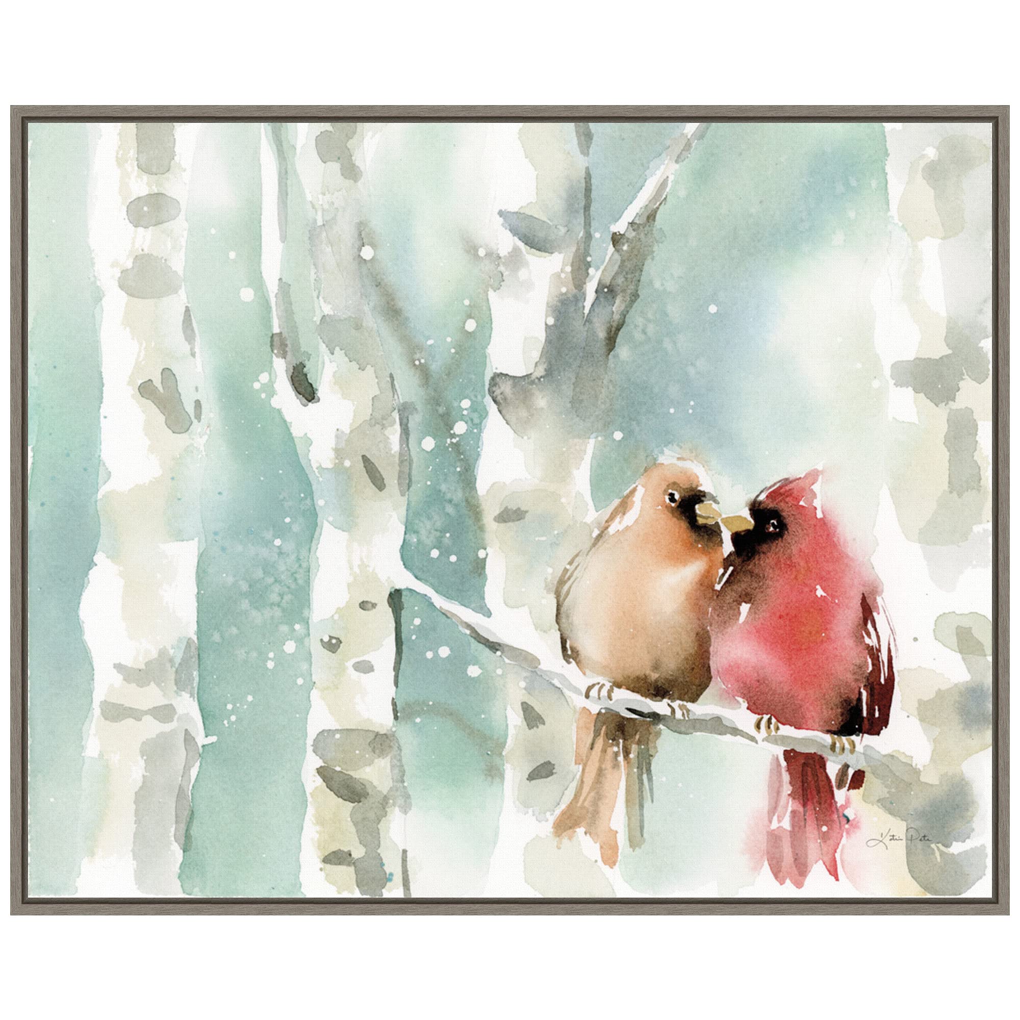 Amanti ArtFramed Canvas Wall Art 23x28 Christmas Cardinals by Katrina Pete, Framed Wall Art Canvas, Animals Artwork, Rustic Farmhouse Decor, Medium Poster Painting for Living Room, Bedroom, Bathroom