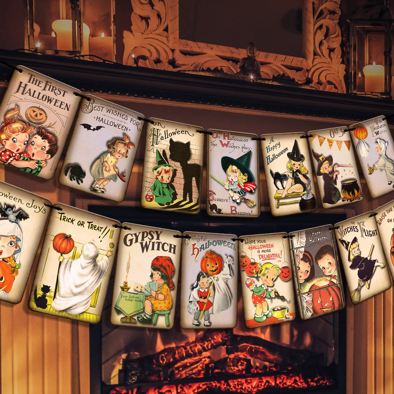 Johanna Parker Vintage Halloween Banner – Trick Or Treat Girlande, Retro-Design, 15 Motive