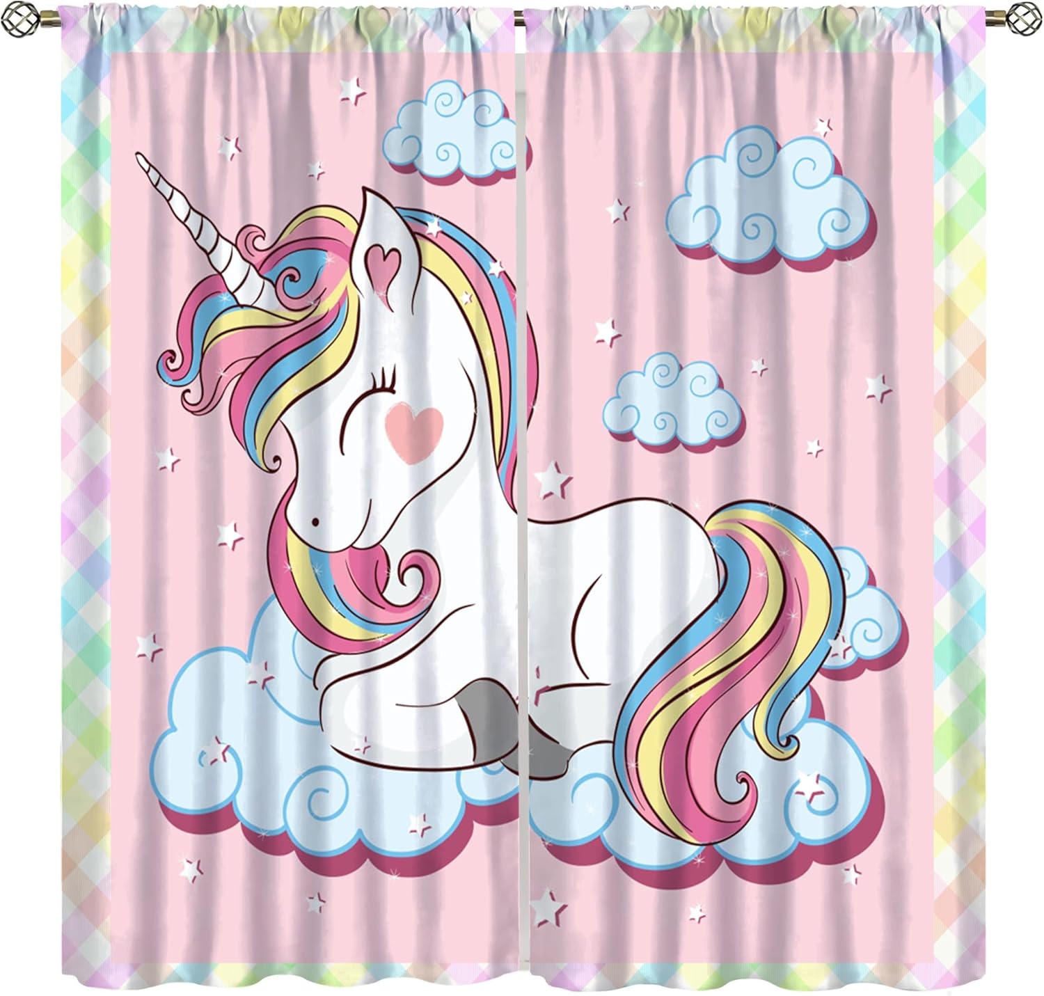 Amazon.com: Yoakiet Pink Unicorn Curtains, Sweet Girl Rainbow Cartoon Cute Unicorns Print Rod ...