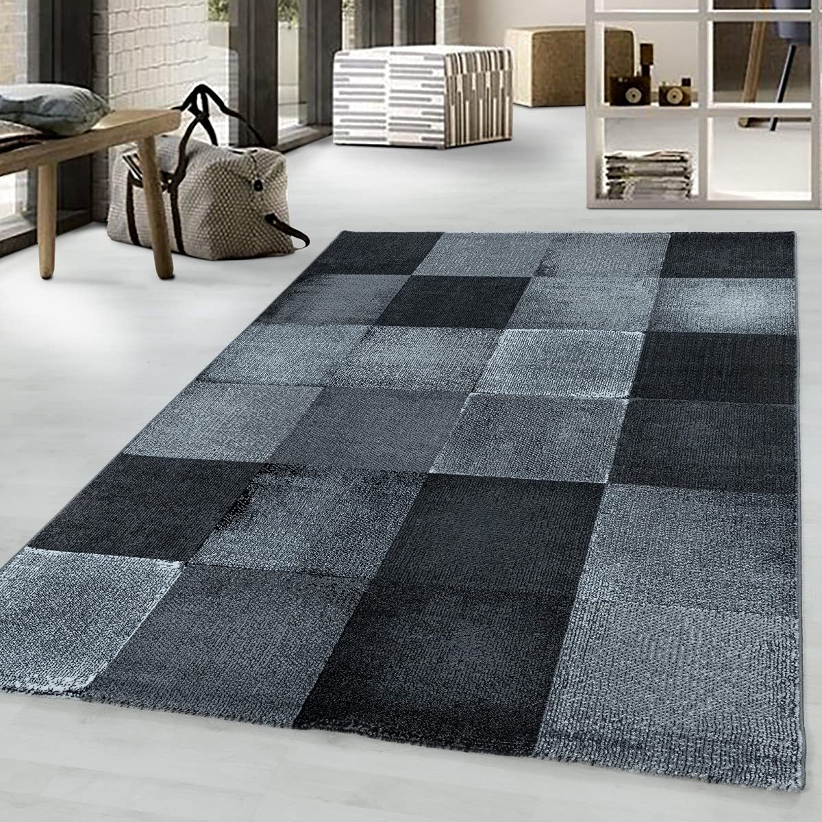 Tapis carré avec grille noir anti-poussière tapis de salon facile à nettoyer