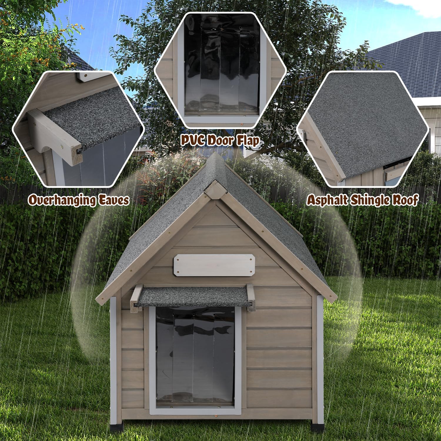 Ketive Dog House Outdoor Weatherproof,Wooden DogHouses for Medium Small Dogs, Indoor & Outdoor with Anti-Chewing Iron Frame, Ventilated Window, Easy Assemble, 26" L x 32" W x32 H