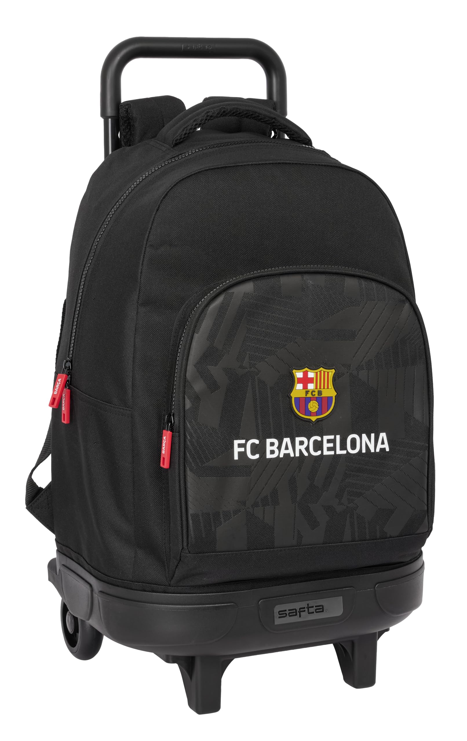 Safta F.C. BARCELONA BLACK - Mochila Grande con Ruedas, Compacta, Extraíble, Ideal para Niños de Diferentes Edades, Cómoda y Versátil, Calidad y Resistencia, 33x22x45 cm, Color Negro
