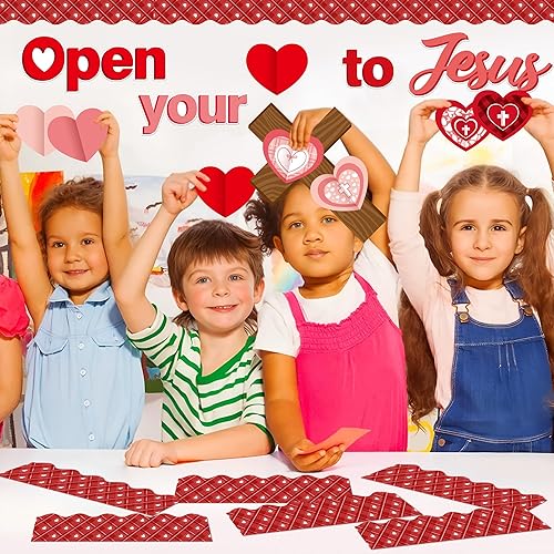 Miniatura 7 de CY2SIDE Juego de 99 piezas de recortes para tablón de anuncios, diseño de corazón plegable y cruz para el día de San Valentín, diseño de iglesia