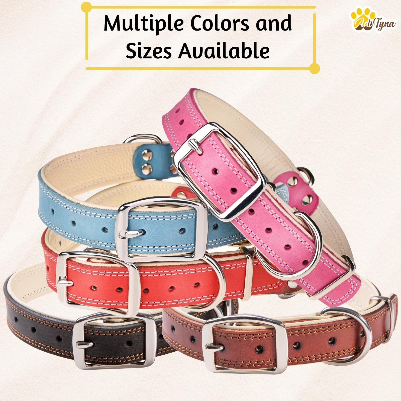 ADITYNA Collare per cani imbottito in pelle – Heavy Duty Red Collare per cani – Collare per cani di taglia grande