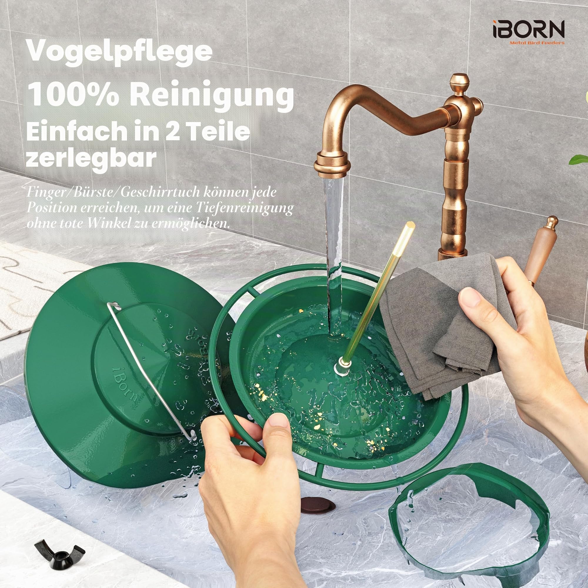 iBorn Vogelfutterspender,Metall Vogelhaus zum Aufhängen,Futterhaus für Vogel mit Futterschale,6 Futterlöcher,18 cm Wetterfest Dach,Ganzjährige Vogelfütterung,Wildvögel Futtersilo,Grün