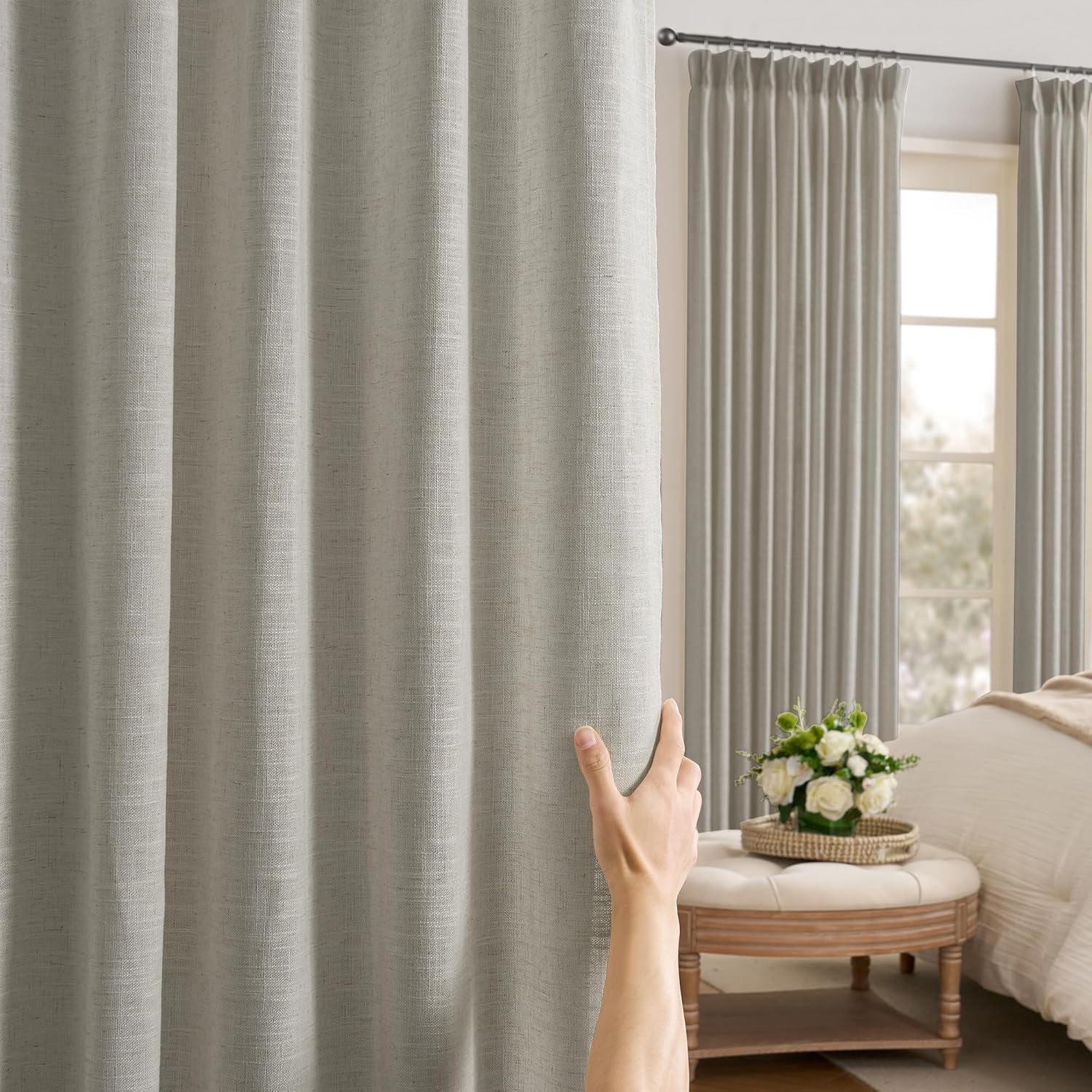 RAIN CITY Brown Pinch Pleated Curtain Drapes Set of 2 - Memory Trained Back Tab Privacy Linen Textured Curtains for Bedroom Living Room with Hooks Window Panels 84 Inches Long 50 Inch Wide