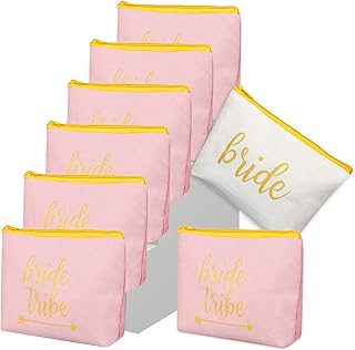 8 pieces Bridal Shower Makeup Bag Bride Tribe Canvas Cosmetic Makeup Bag Toiletry Pouch Gifts Bag for Bridesmaid Proposal Box Bachelorette Parties, Weddings and Bridal Showers (Color Set 1)