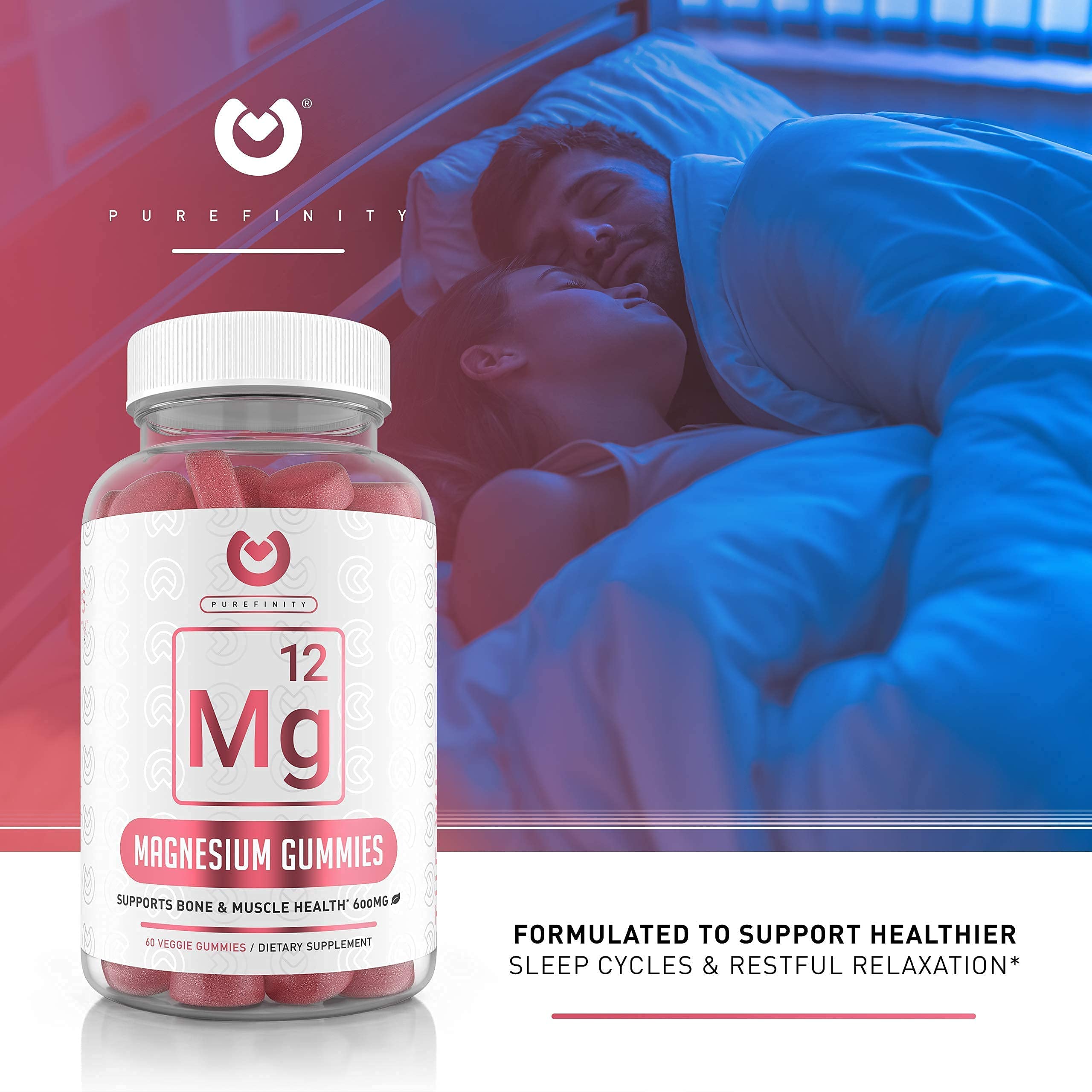 Purefinity Magnesium Gummies 600mg Magnesium Citrate for Stress