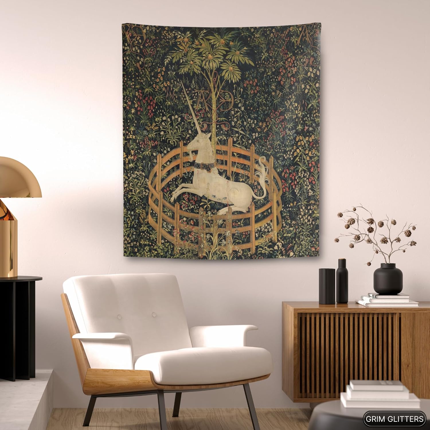 Unicorn Tapestry - Unicorn in Captivity - Medieval Art Reproduction - Magical Home Decor - Fantasy Wall Art