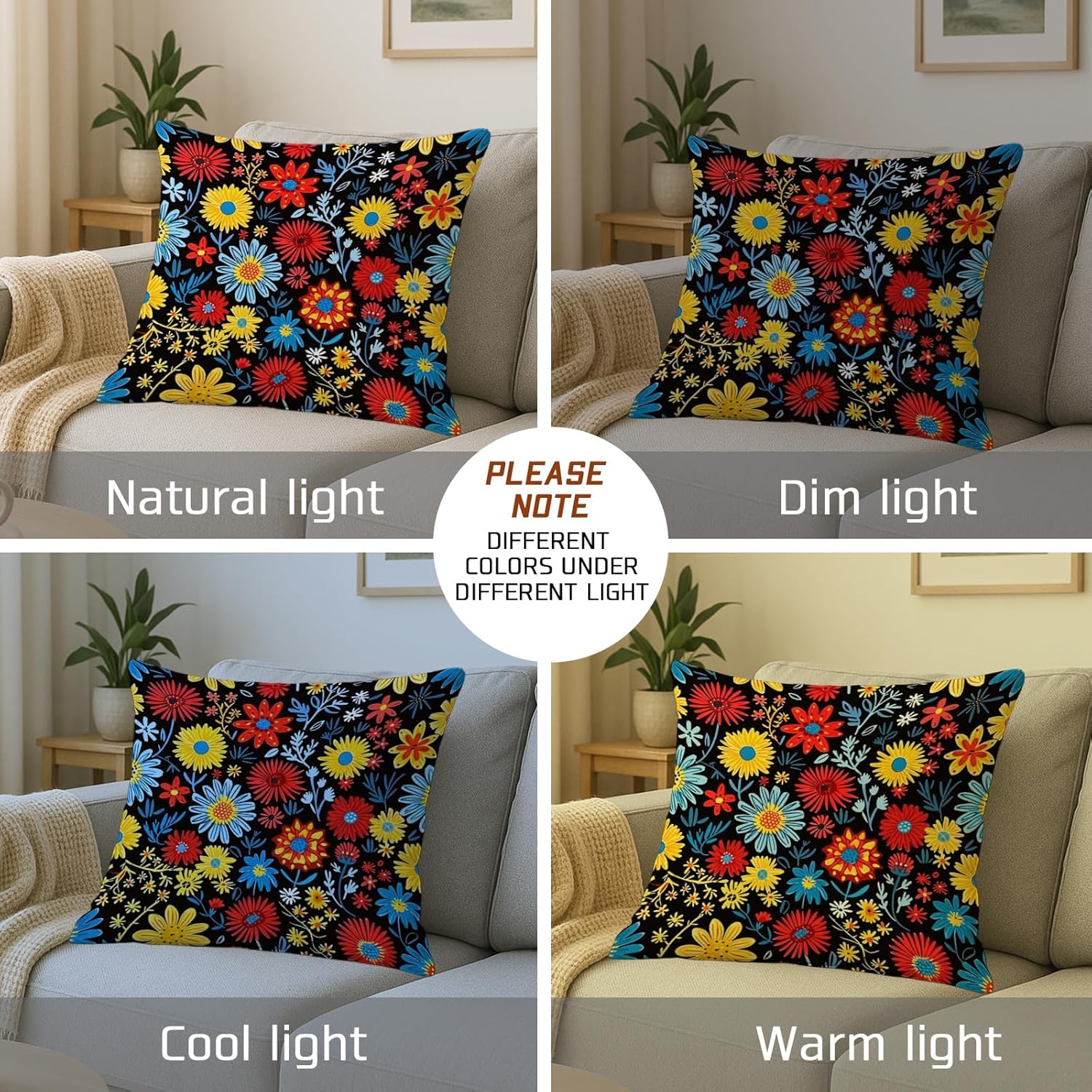 Spring Floral Outdoor Pillow Covers Set of 2, Colorful Red Yellow Blue Wildflower Throw Pillowcases, Spring Botanical Farmhouse Decorative Cushion Covers for Patio Couch Garden Sofa 24x24 Inch