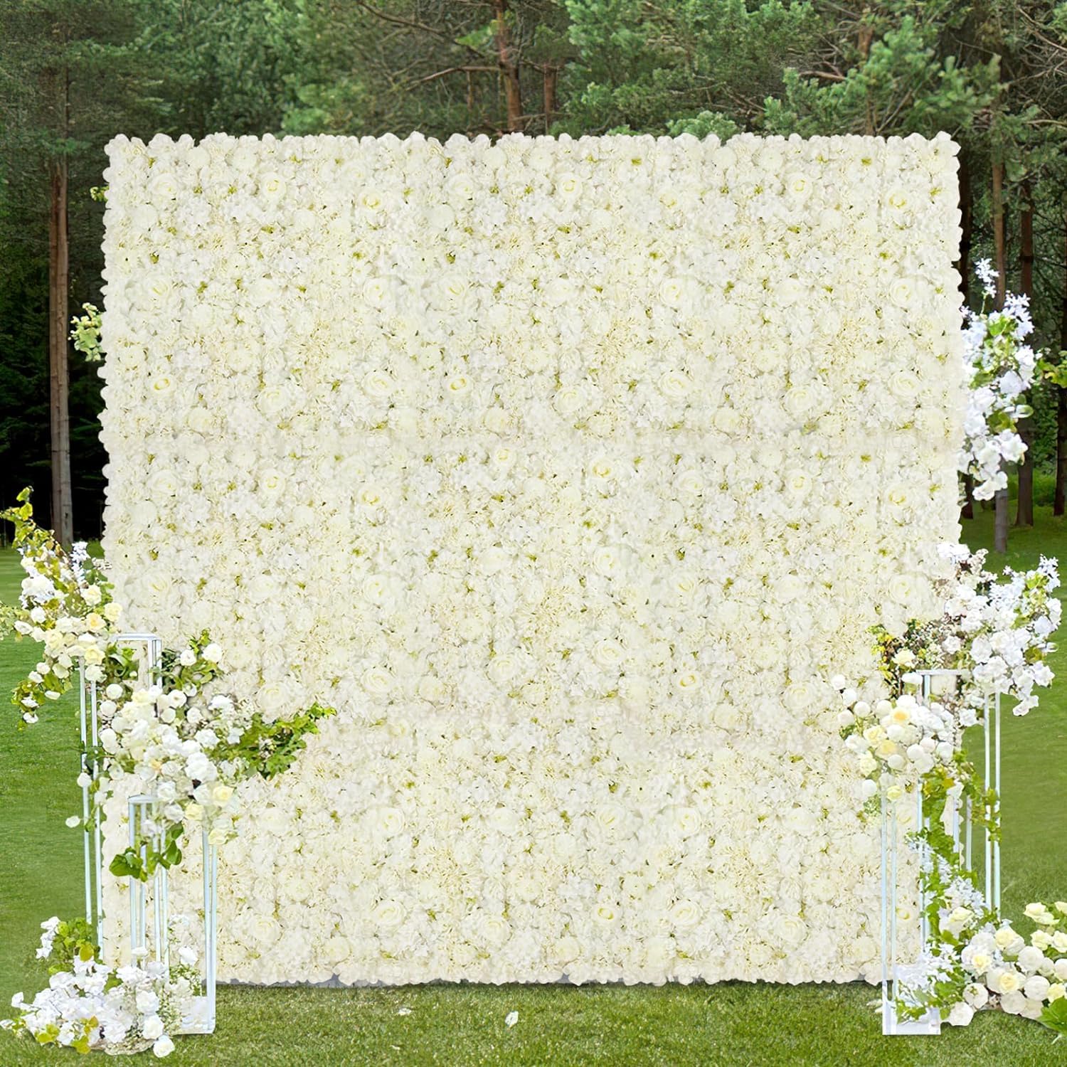 Pannelli di Sfondo Fiori Artificiali 3D Bianchi, Pannelli Decorativi con Fiori Artificiali 12 Pezzi, Rose di Seta per Pareti, Pannelli Floreali 15" X 15'' per Matrimoni Feste