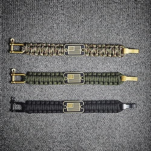 Miniatura 8 de Onewly Pulseras de cuerda de paracaídas con bandera de Estados Unidos de bronce, regalos para veteranos militares con pulsera táctica de Negro y