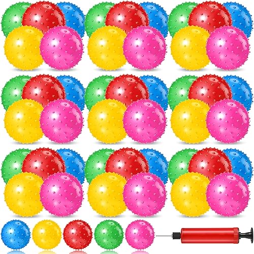 Jexine 150 bolas Knobby de 6.3 pulgadas a granel, bolas sensoriales con bomba de aire, pequeñas bolas inflables hinchables, recuerdos de fiesta para