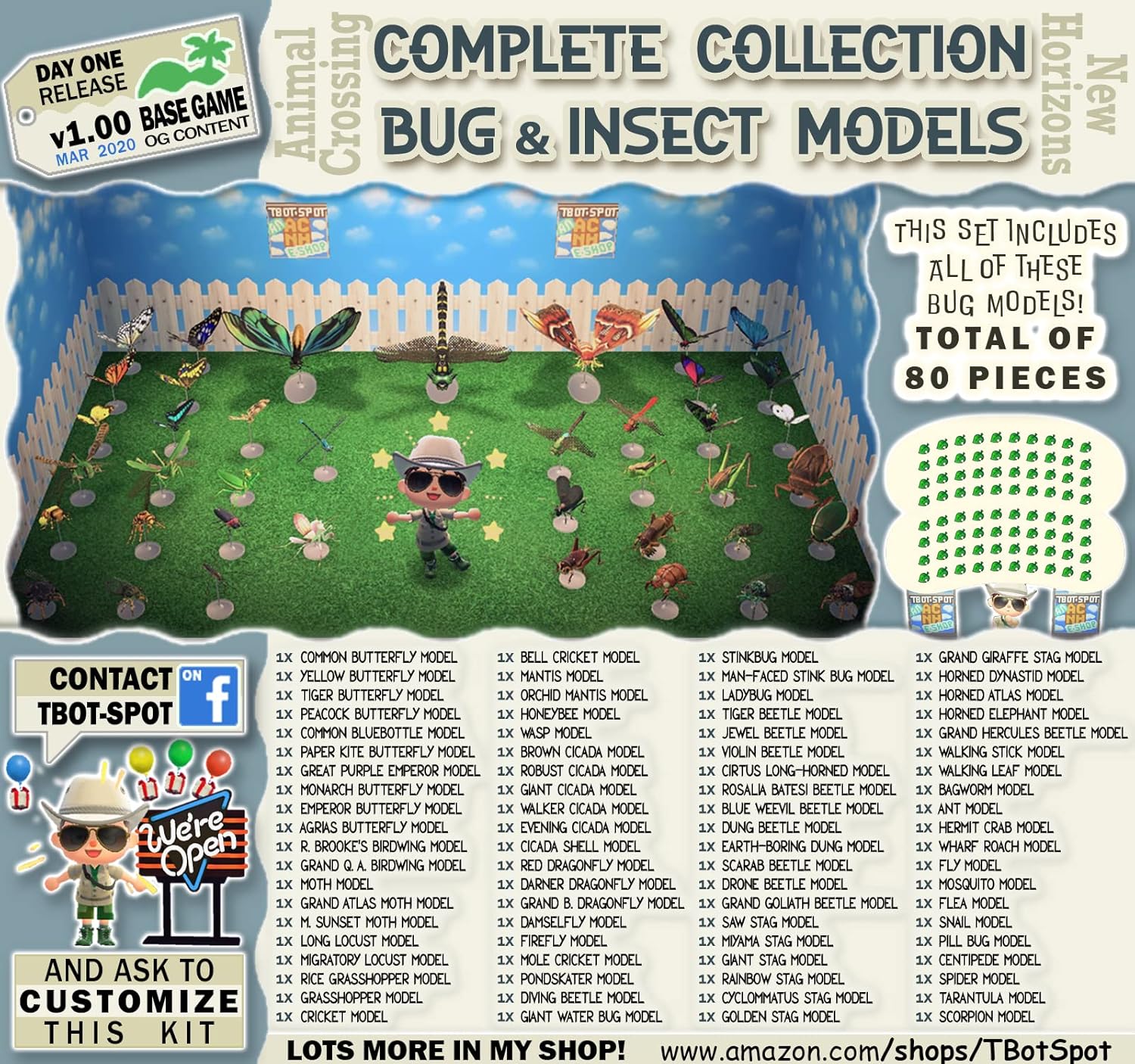 TBotSpot ACNH Collection Item Pack Bug Model Set