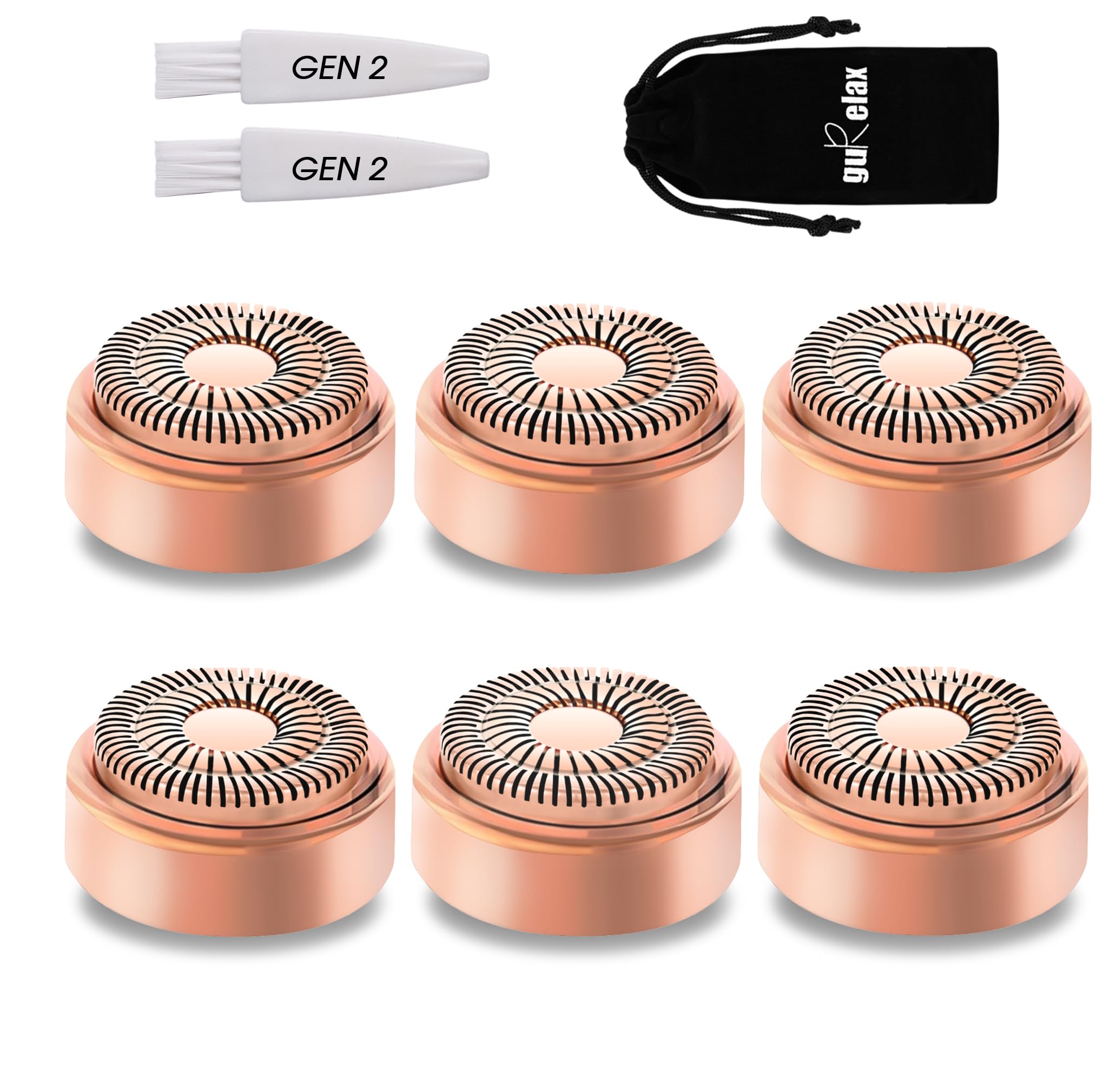 Gurelax Replacement Heads For Flawless Hair Remover, Gen 2 Replacement Blades For Finishing Touch Facial Hair Removal For Women , Painless Razor Head For Face With Flannel Bag - Rose Gold