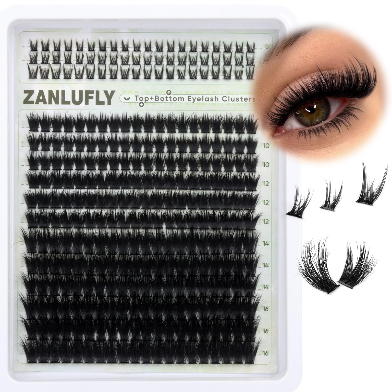Volume Lash Clusters with 5-7MM Bottom Lashes D-curly Eyelash Clusters Wispy Lash Extension 300Pcs Individual Lashes Thin Band