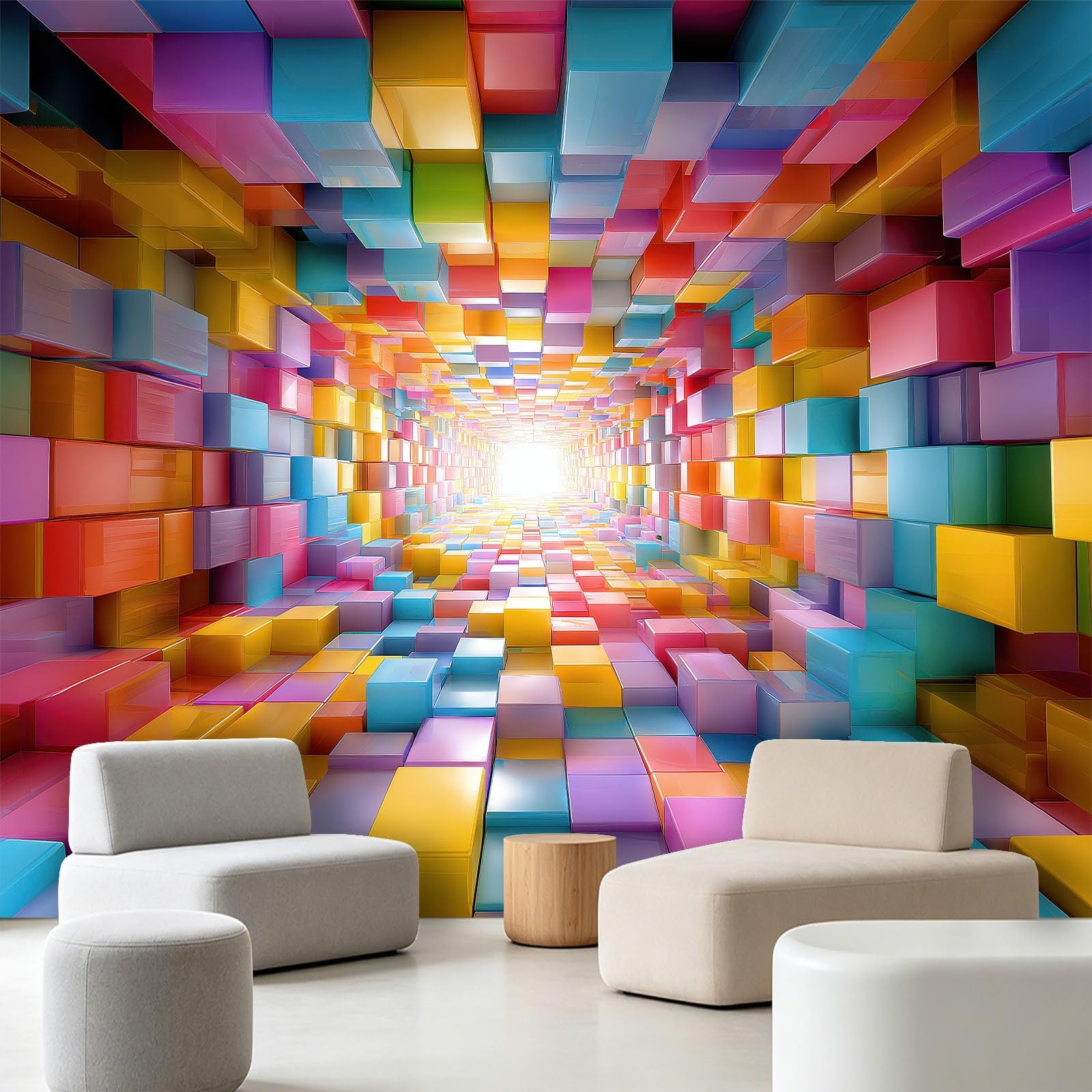 WTD - Papel pintado fotográfico de fieltro 3D, diseño abstracto moderno, 200 x 140 cm, diseño de bloques de túnel, impresión Full HD, moderno efecto 3D, colores resistentes a la luz, para pasillo y