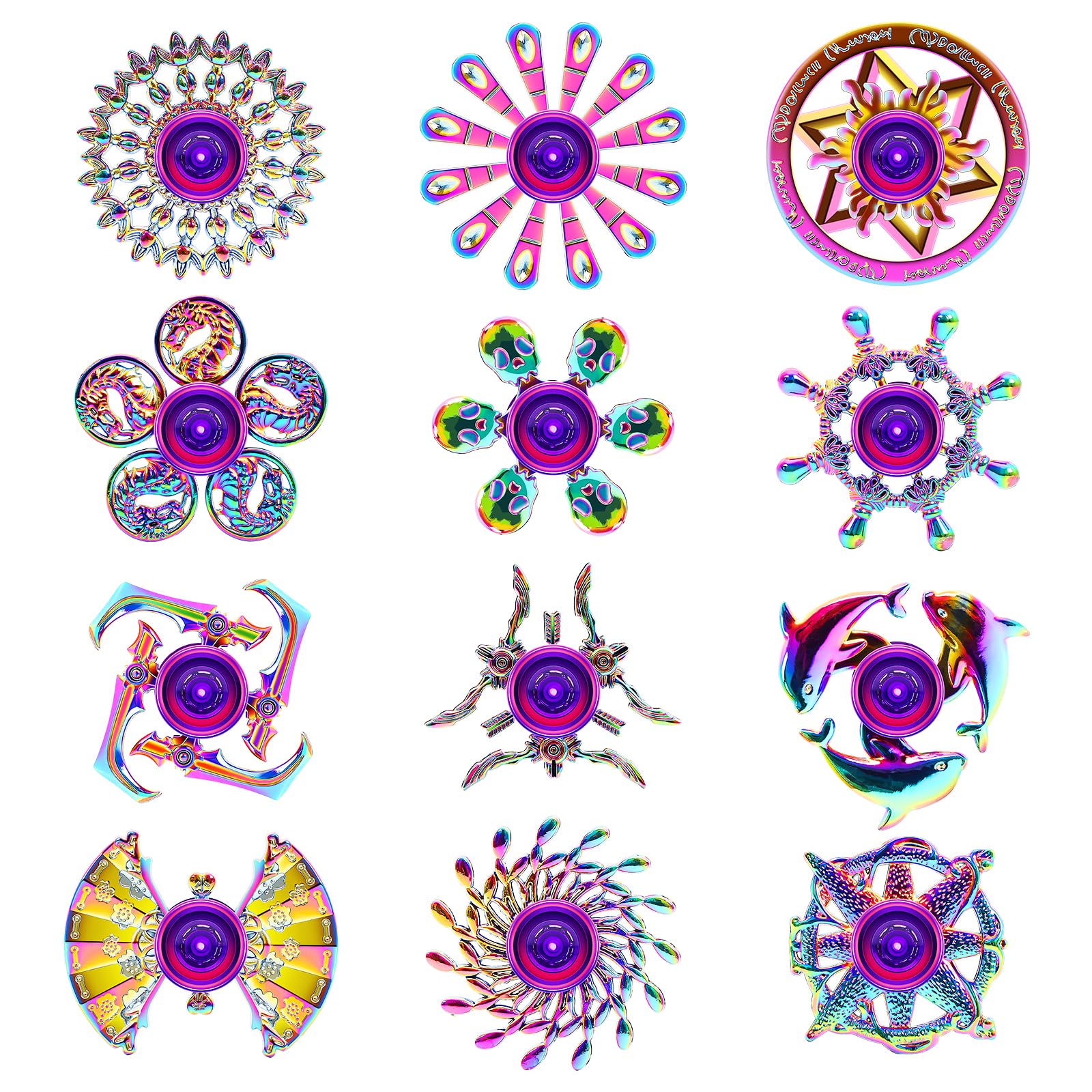 12-Pack Alloy Metal Fidget Spinners, Durable Office Desk Sensory Toys for Stress Relief & Anxiety, Cool Fidget Spinners Bulk, Fidget Toy Gift for Kids Adults, Christmas Party Favors