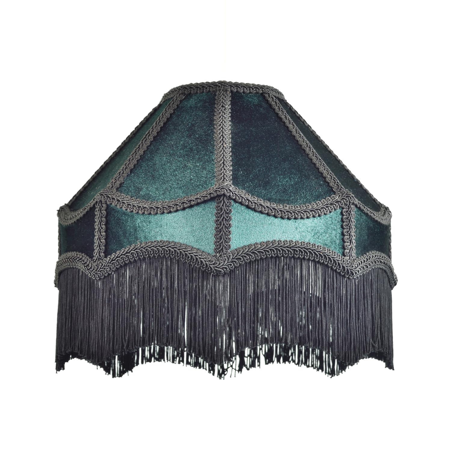 Happy Homewares Emerald Green Handmade Victorian Empire Pendant Lamp Shade In Velvet With Embroidered Trims And Tassels | 30Cm X 19Cm | For Pendant Floor Or Table Lamp By