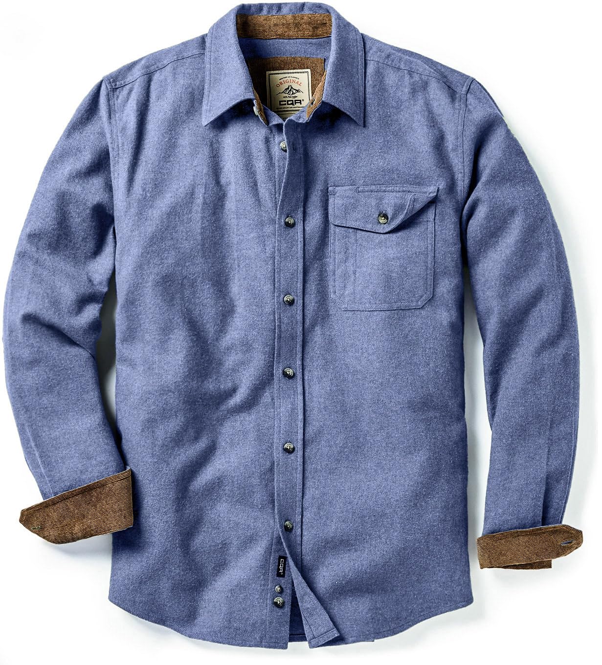 CQR Men's 100% All Cotton Button Down Flannel Shirts, Long Sleeve Brushed Warm Soft Casual Outdoor Plaid Shirt (Corduroy French Blue, 3X-Large)