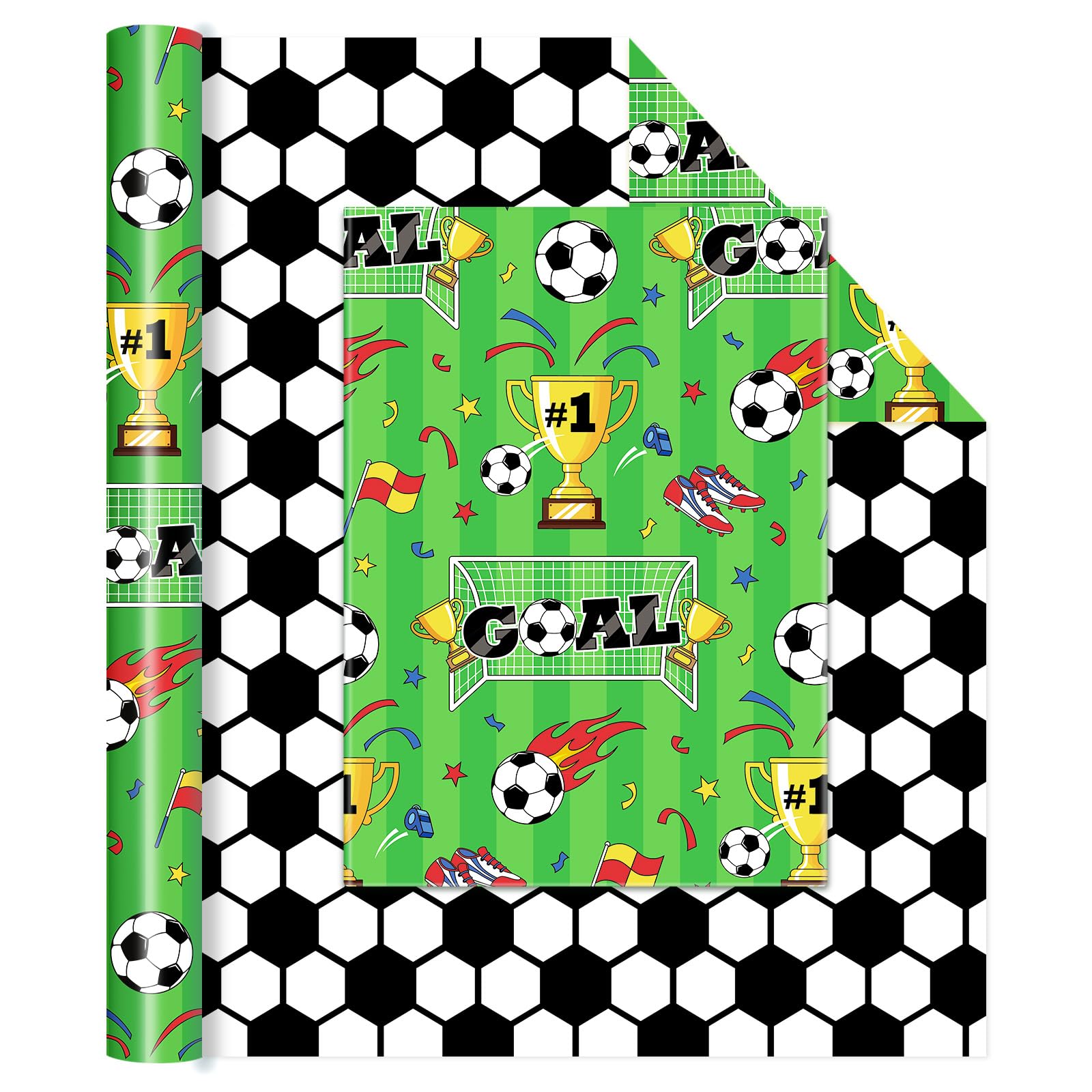 WERNNSAI Football Birthday Wrapping Paper Roll 43 cm x 10m Sports Gift Wrap — image 1