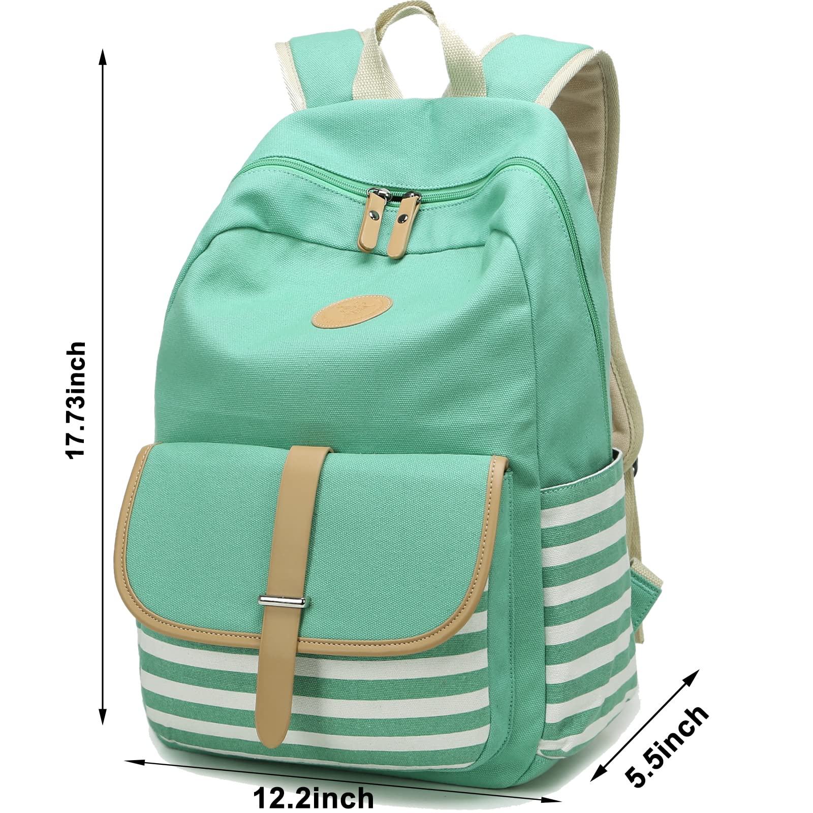 Joyfulife Girls Backpacks, School Backpack for Girls Lightweight Canvas Backpack Student Bookbags Stripe Backpack with Lunch Box 4 in 1