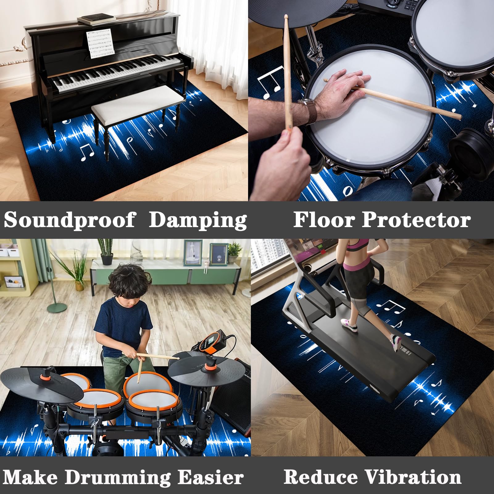 Tappeto Professionale per Batteria e Strumenti a Percussione Tappeto a Tamburo Assorbimento degli Urti Insonorizzato Antiscivolo Tappeto Batteria Elettronica 180 x 160 cm