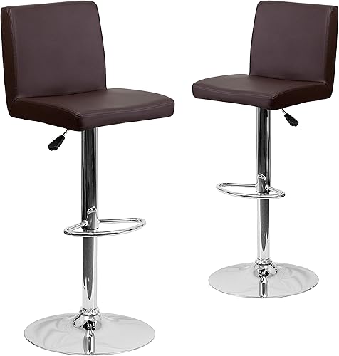 Miniatura 12 de Flash Furniture Taburete de bar contemporáneo de vinilo negro ajustable con panel trasero y base cromada (paquete de 1) Negro