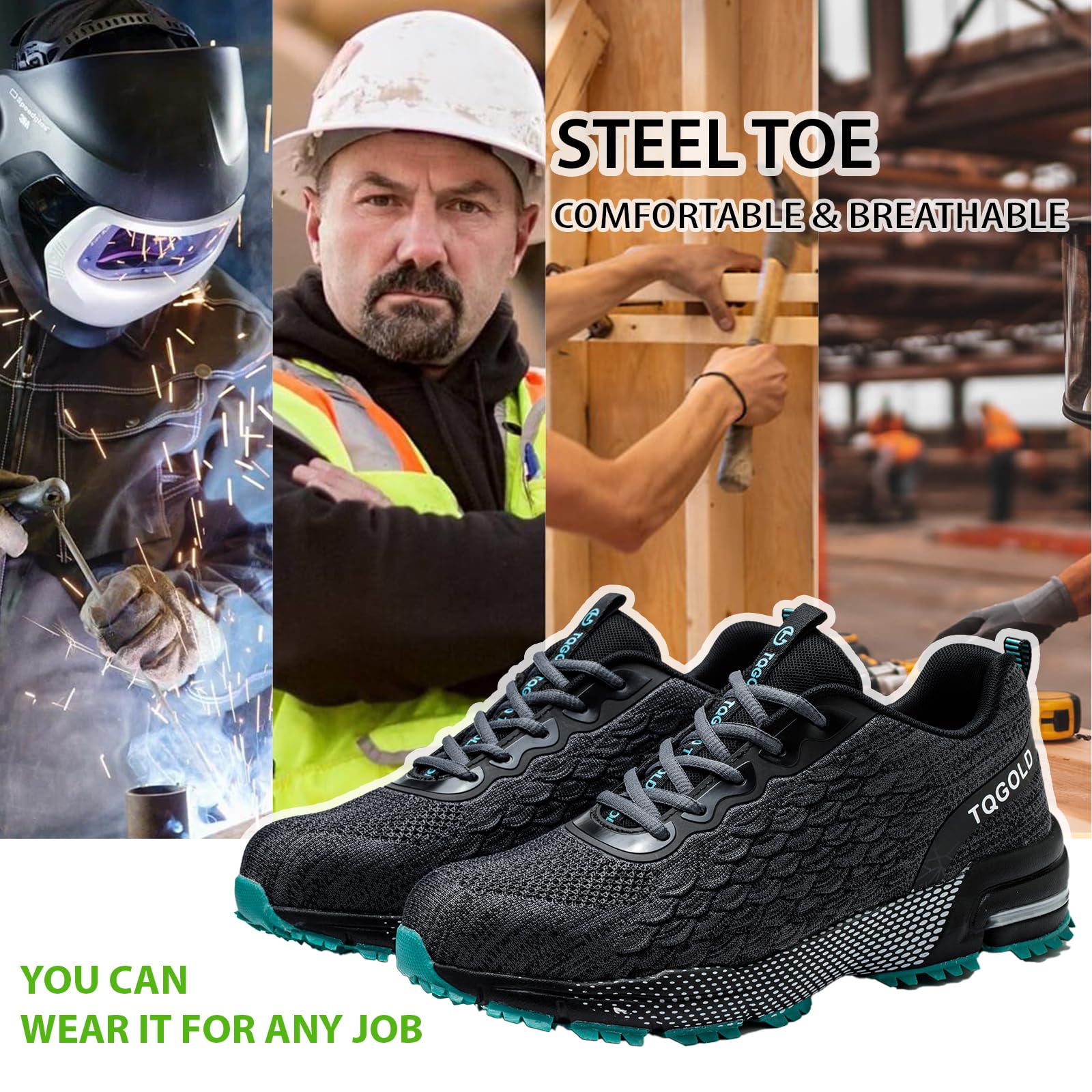 AONEGOLD Zapatos de Seguridad para Hombre Mujer Ligero Comodo Calzado de Trabajo Antideslizante Zapatillas de Seguridad con Punta de Acero Transpirable Gr.36-48EU