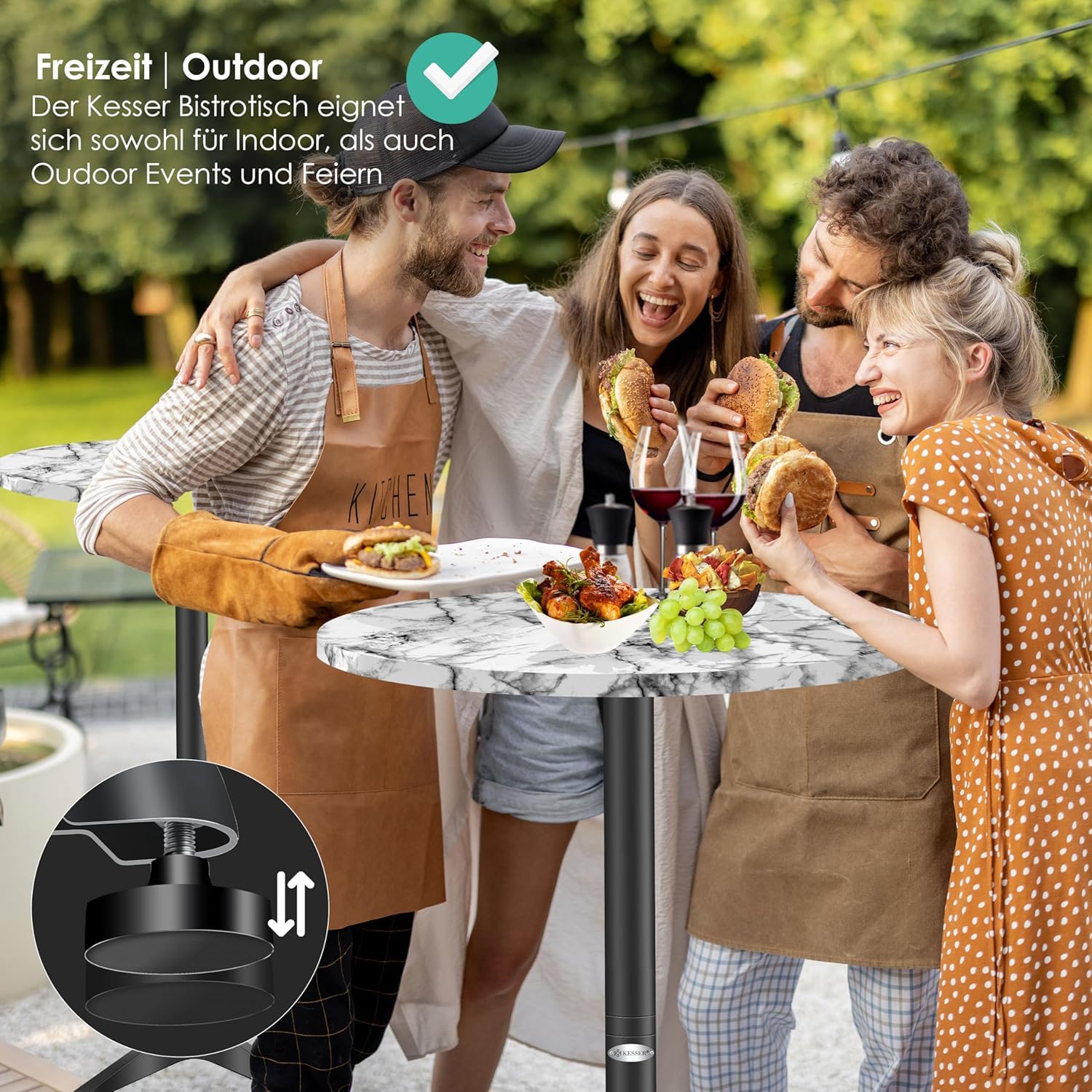 KESSER® Tavolo da bistrot 2 in 1, set da 1 pezzi, piastra in alluminio in acciaio inox, altezza 70 cm/115 cm, tavolo per feste, diametro 80 cm, per interni ed esterni, tavolo da ricevimento, tavolo