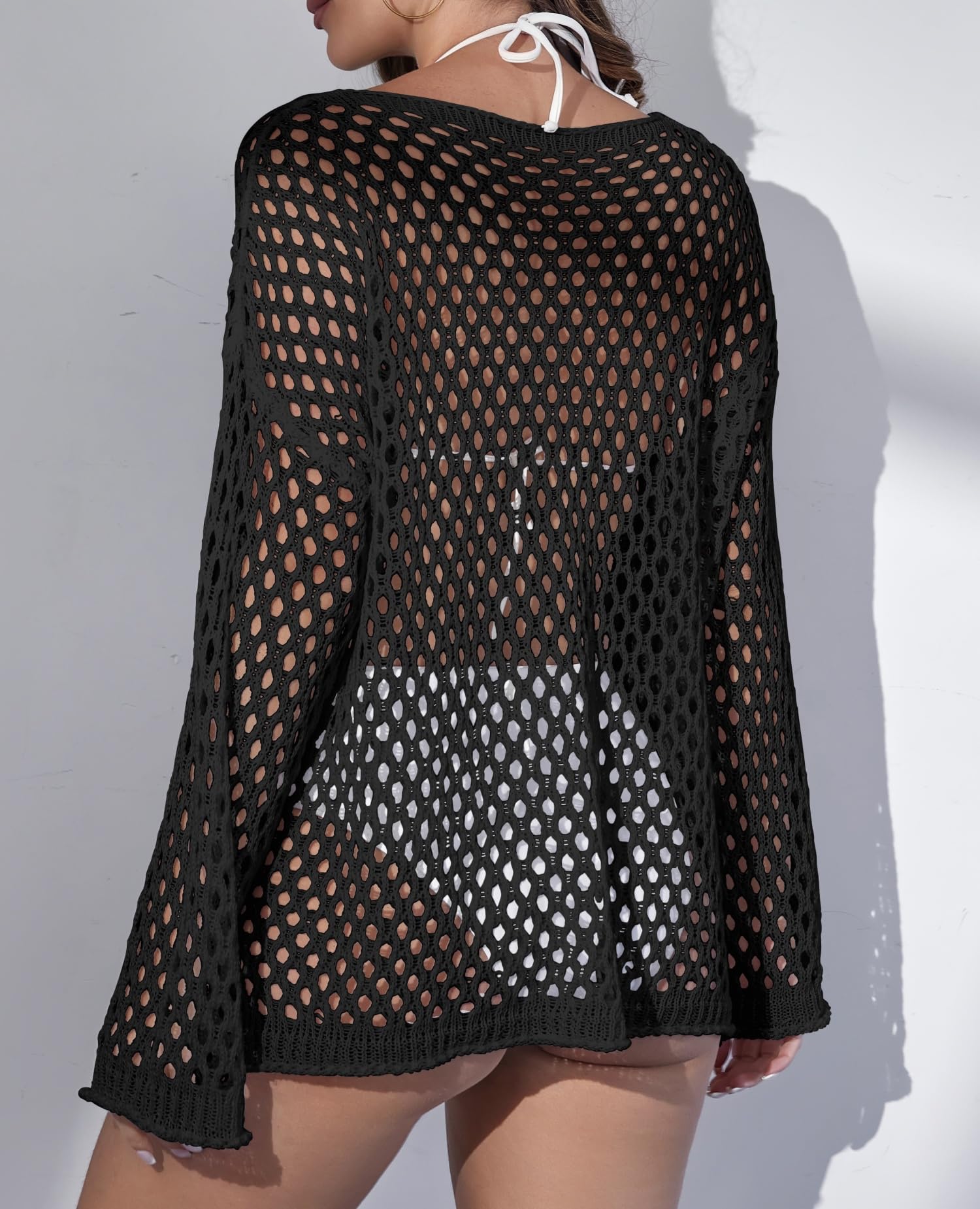 Hollow Out Side Split Knit Sexy Swim Cover Up